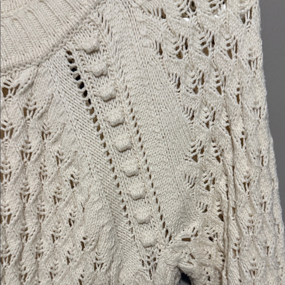 LOFT Women’s Cream Open Stitch Pointelle Knit Sweater~ Size Small - Picture 2 of 7